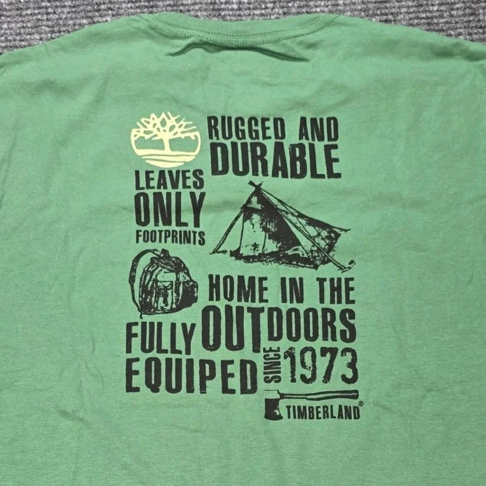 Timberland Graphic T Shirt Men's Size M Green Rugged and Durable Outdoors NWT